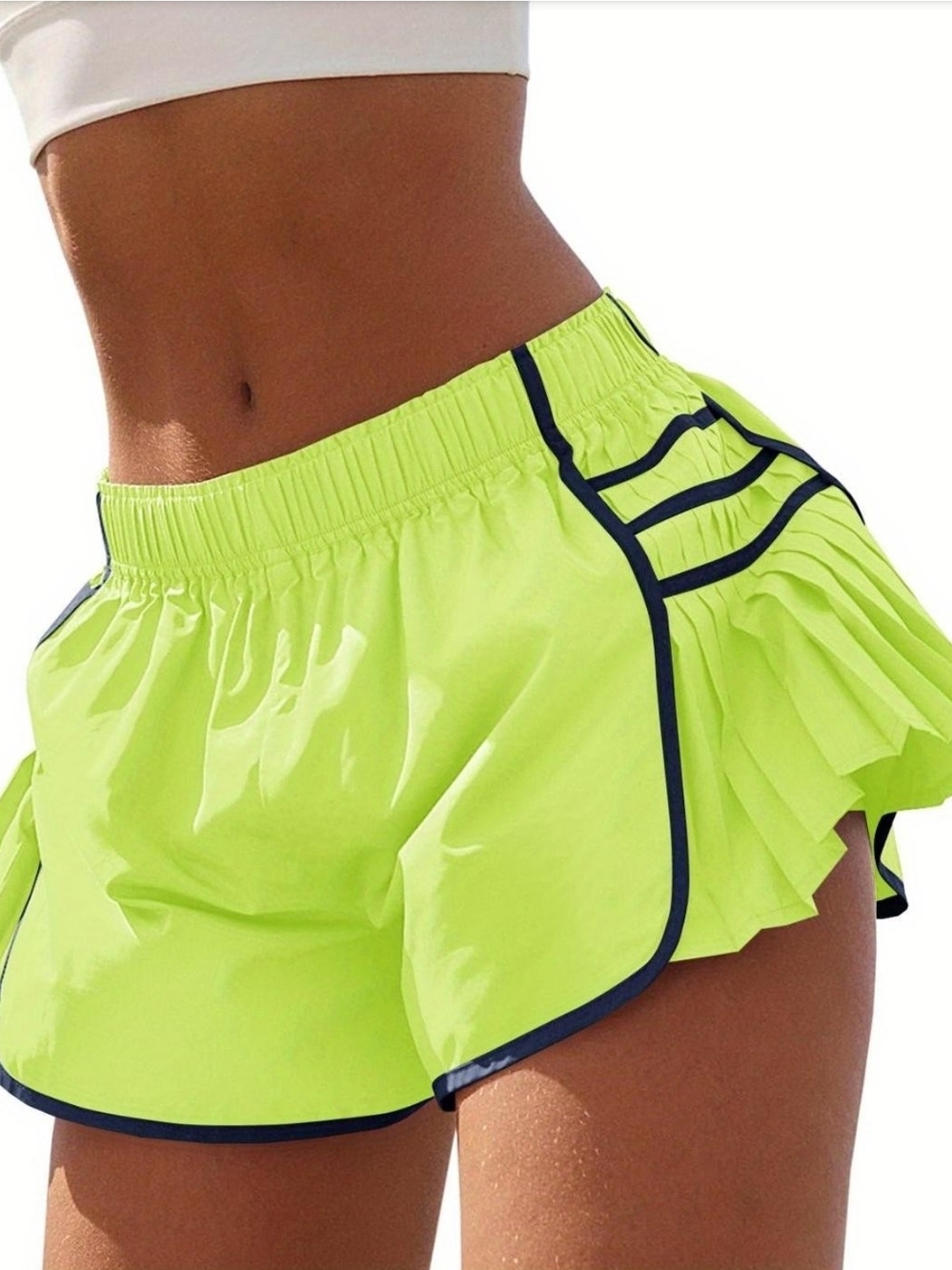 Neon Lime Athletic Ruffle Shorts with Contrast Trim Size Small